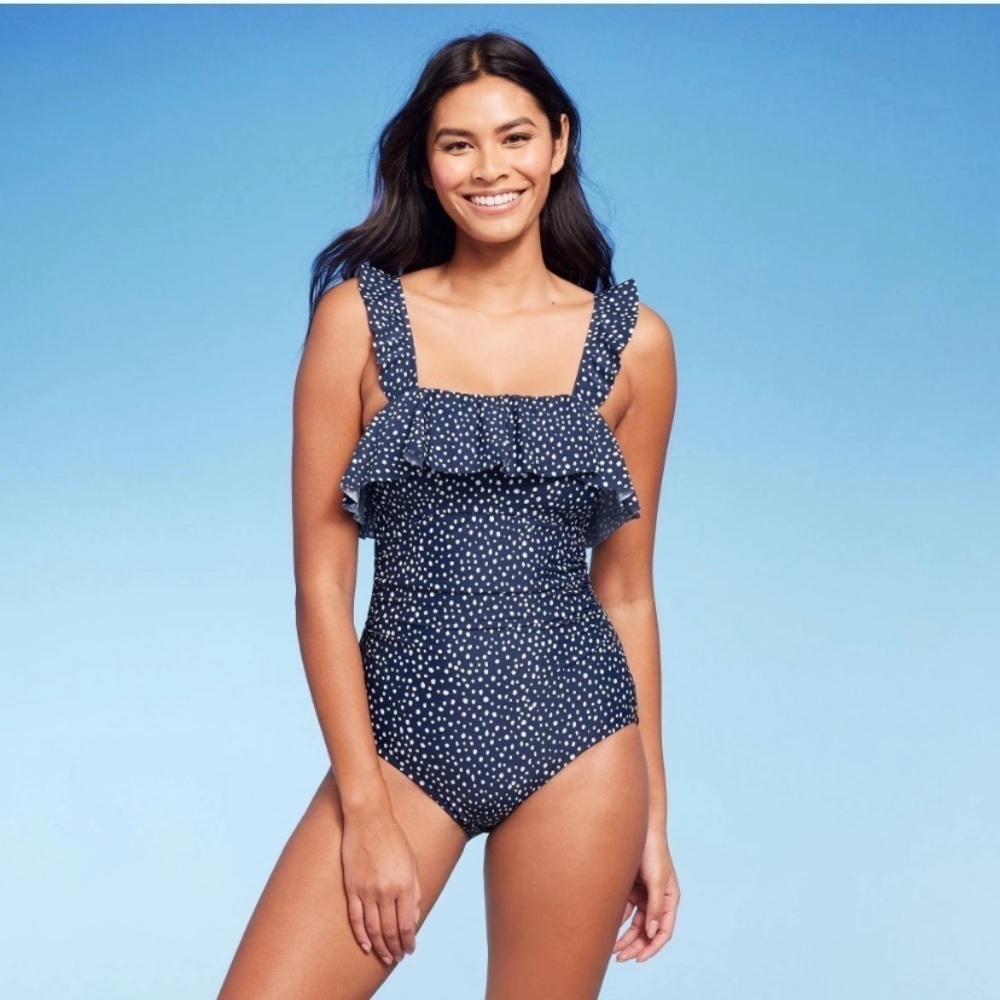 NWT Kona Sol Women's Swim Ruffle Full Coverage One Piece Swimsuit size 14